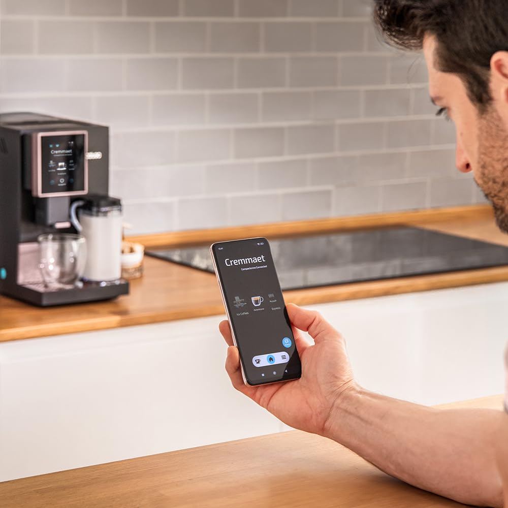 Cecotec Cafetera Superautomática Cremmaet Compactccino Connected White Rose. 19 Bares, Pantalla TFT y Wifi, Sistema Thermoblock, Tanque de Leche, Depósito de 150 G de Café, 5 Niveles de Molienda