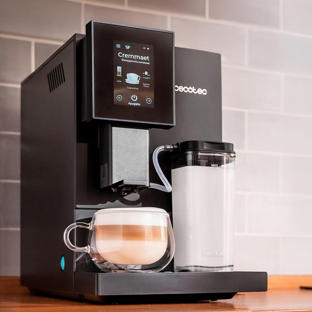 Cecotec Cafetera Superautomática Cremmaet Compactccino Connected White Rose. 19 Bares, Pantalla TFT y Wifi, Sistema Thermoblock, Tanque de Leche, Depósito de 150 G de Café, 5 Niveles de Molienda