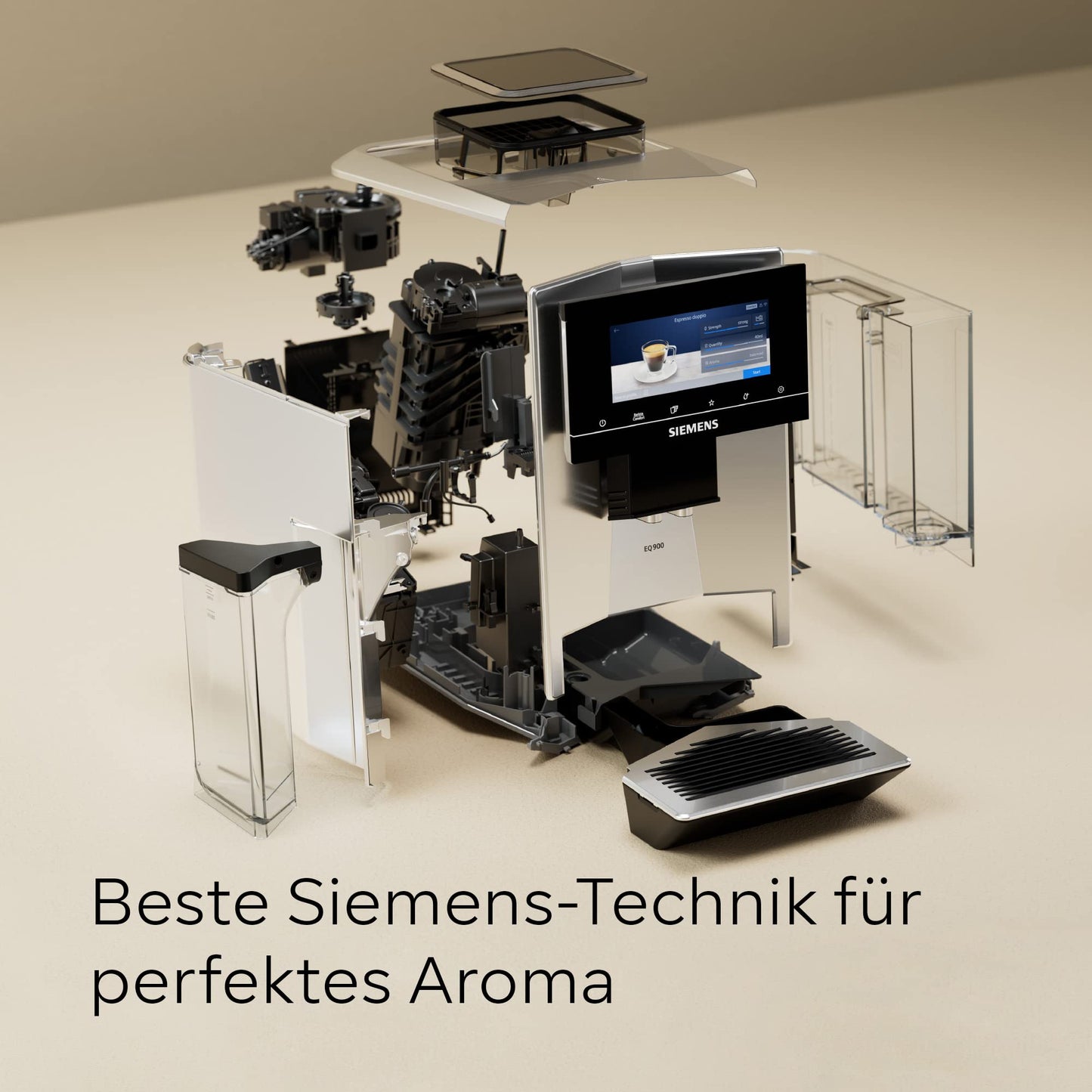 SIEMENS Máquina automática de café EQ900 TQ903D03, control por aplicación, pantalla táctil intuitiva, modo barista, AromaBoost, reducción de ruido, trituradora premium, limpieza automática de vapor,