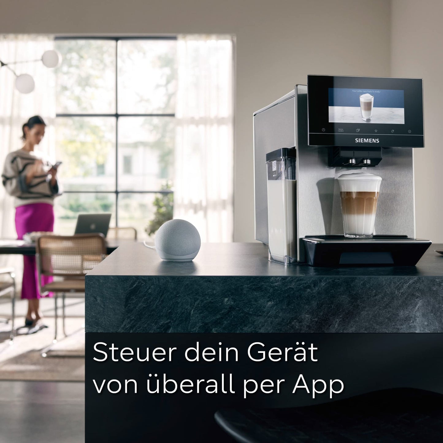 SIEMENS Máquina automática de café EQ900 TQ903D03, control por aplicación, pantalla táctil intuitiva, modo barista, AromaBoost, reducción de ruido, trituradora premium, limpieza automática de vapor,
