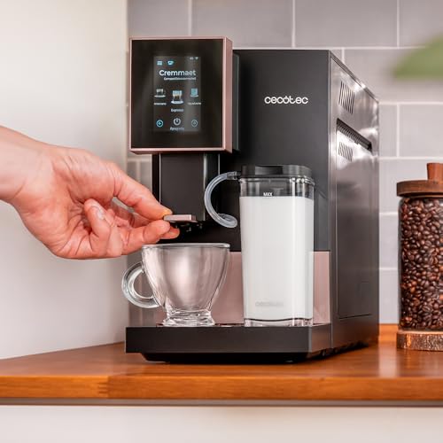Cecotec Cafetera Superautomática Cremmaet Compactccino Connected White Rose. 19 Bares, Pantalla TFT y Wifi, Sistema Thermoblock, Tanque de Leche, Depósito de 150 G de Café, 5 Niveles de Molienda