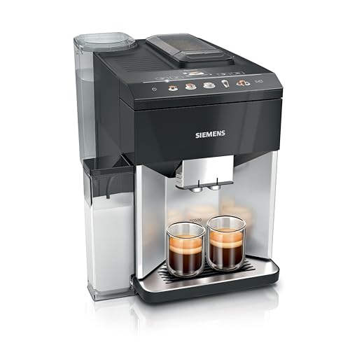 SIEMENS Cafetera automática EQ500 integral TQ513D01, muchas especialidades de café, espumador de leche, recipiente de leche integrado, limpieza automática a vapor, 1500 W, Daylight plateado/negro