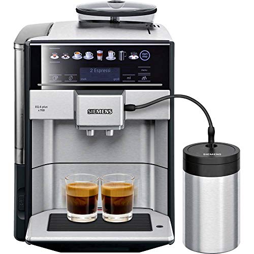 Siemens Cafetera automática EQ.6 plus s700 TE657M03DE, limpieza automática, selección directa, dos tazas al mismo tiempo, 1500 W, acero inoxidable