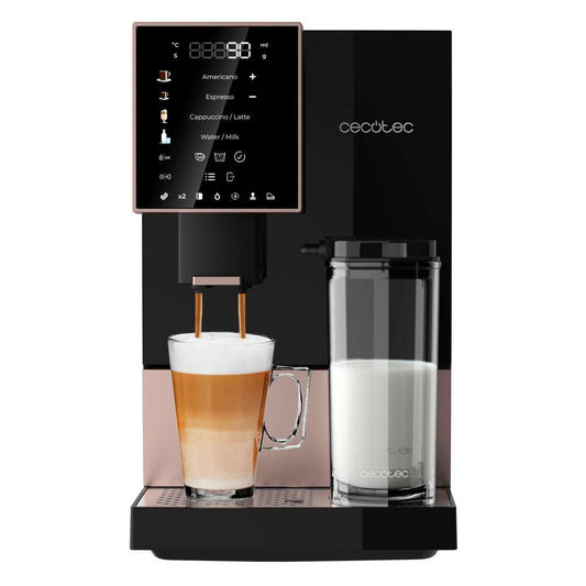 Cecotec Cafetera Superautomática Cremmaet Compactccino Black Rose, 19 bares, Tanque de leche, Sistema Thermoblock, 5 niveles de molienda, Depósito 150g café