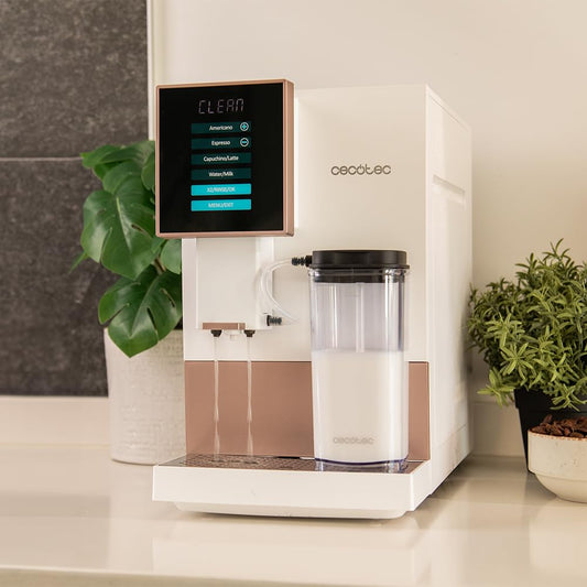 Cecotec Cafetera Superautomática Cremmaet Compactccino Black Silver, 19 Bares, Sistema Thermoblock, Grano recién molido con Plug&Play, Depósito 150gr café con molinillo, 1,1 L agua, 400ml leche
