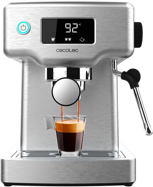 Cecotec Cafetera espresso Power Espresso 20 Barista Compact. 1465 W, Thermoblock, 20 Bares, Vaporizador, 2 tazas de café, Depósito de agua extraíble de 1,8 Litro, Bandeja calienta tazas