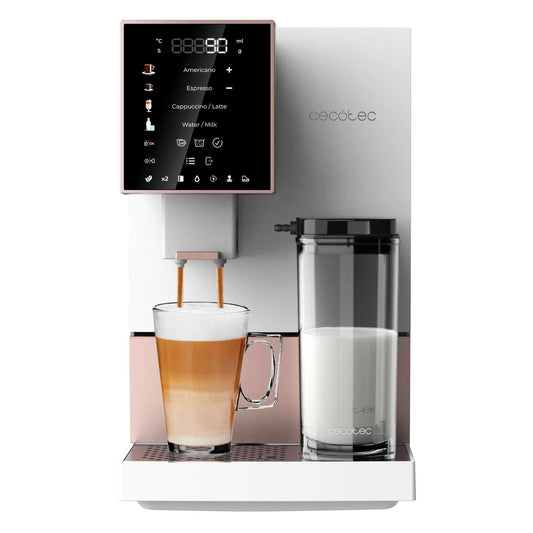 Cecotec Cafetera Superautomática Cremmaet Compactccino Black Silver, 19 Bares, Sistema Thermoblock, Grano recién molido con Plug&Play, Depósito 150gr café con molinillo, 1,1 L agua, 400ml leche