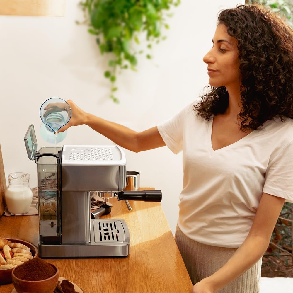 Cecotec Cafetera espresso Power Espresso 20 Barista Compact. 1465 W, Thermoblock, 20 Bares, Vaporizador, 2 tazas de café, Depósito de agua extraíble de 1,8 Litro, Bandeja calienta tazas