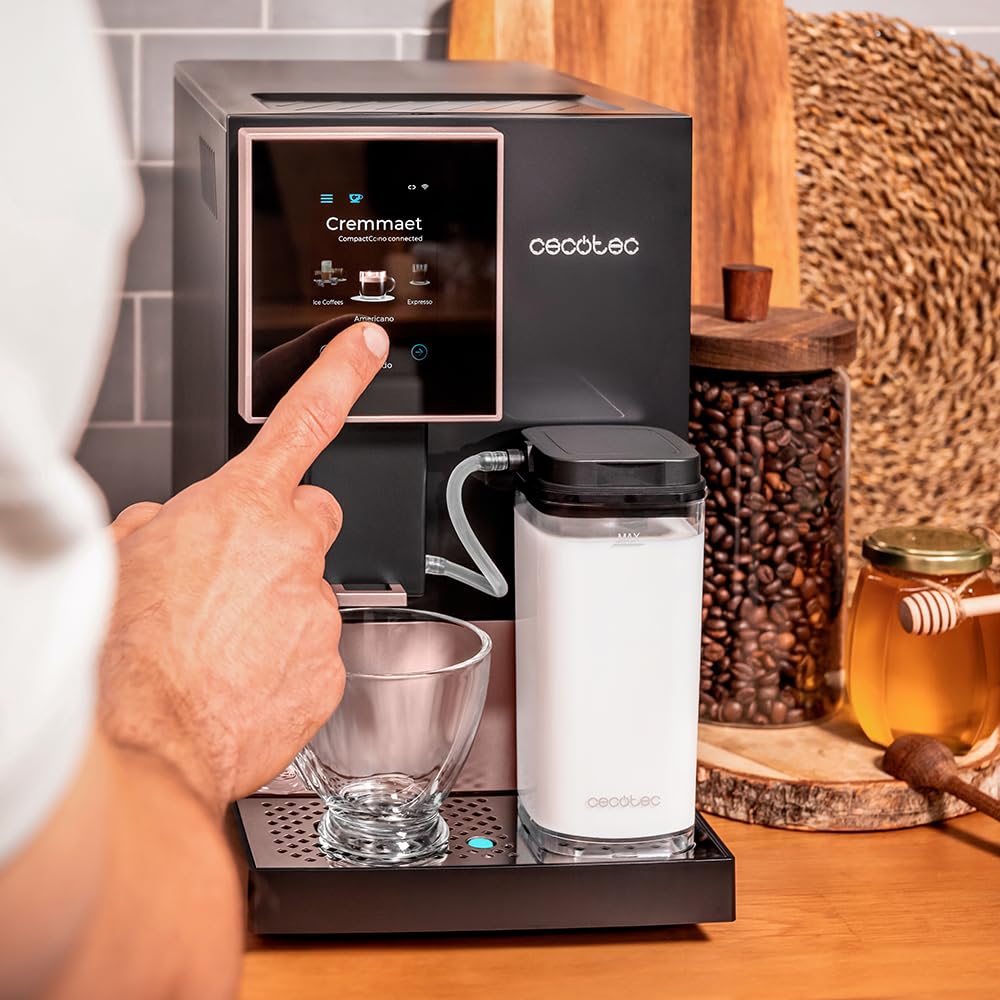 Cecotec Cafetera Superautomática Cremmaet Compactccino Connected White Rose. 19 Bares, Pantalla TFT y Wifi, Sistema Thermoblock, Tanque de Leche, Depósito de 150 G de Café, 5 Niveles de Molienda