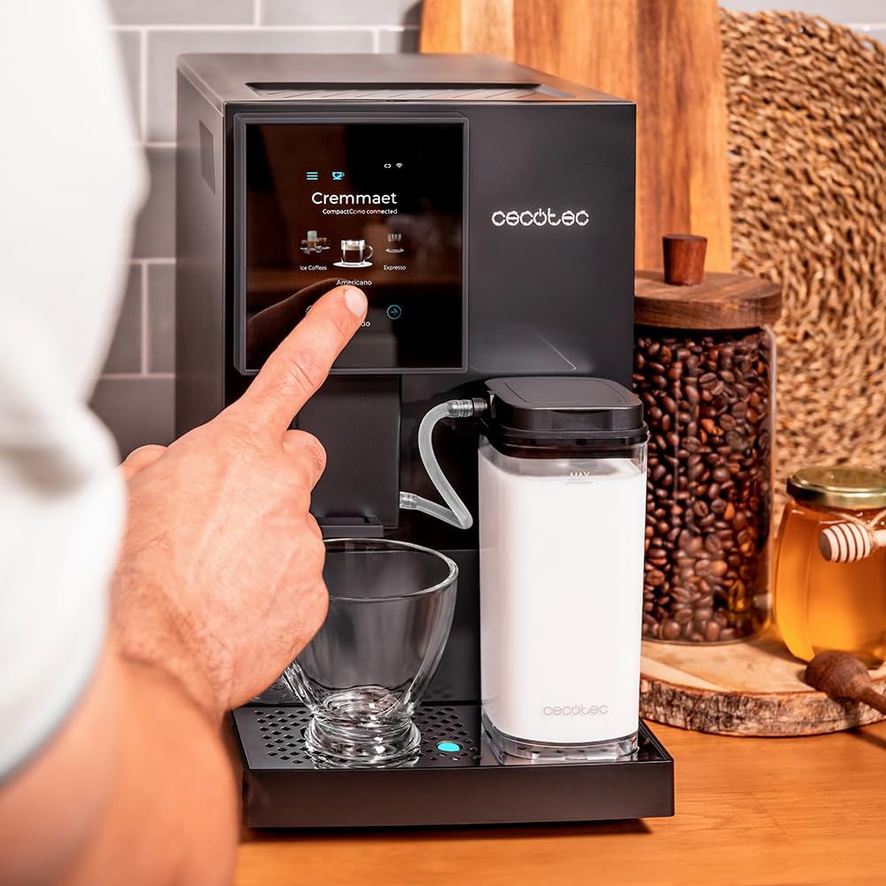 Cecotec Cafetera Superautomática Cremmaet Compactccino Connected White Rose. 19 Bares, Pantalla TFT y Wifi, Sistema Thermoblock, Tanque de Leche, Depósito de 150 G de Café, 5 Niveles de Molienda