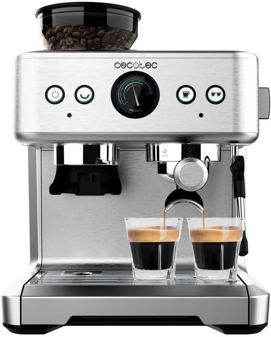 Cecotec Cafetera Express Barista Power Espresso 20 Barista Maestro. 2250 W, 20 Bares, Manometro y 2 Thermoblocks, Depósito de Café en Grano, Molinillo con 20 Niveles, Vaporizador