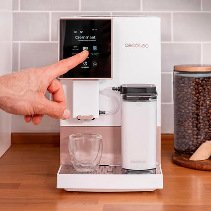 Cecotec Cafetera Superautomática Cremmaet Compactccino Connected White Rose. 19 Bares, Pantalla TFT y Wifi, Sistema Thermoblock, Tanque de Leche, Depósito de 150 G de Café, 5 Niveles de Molienda