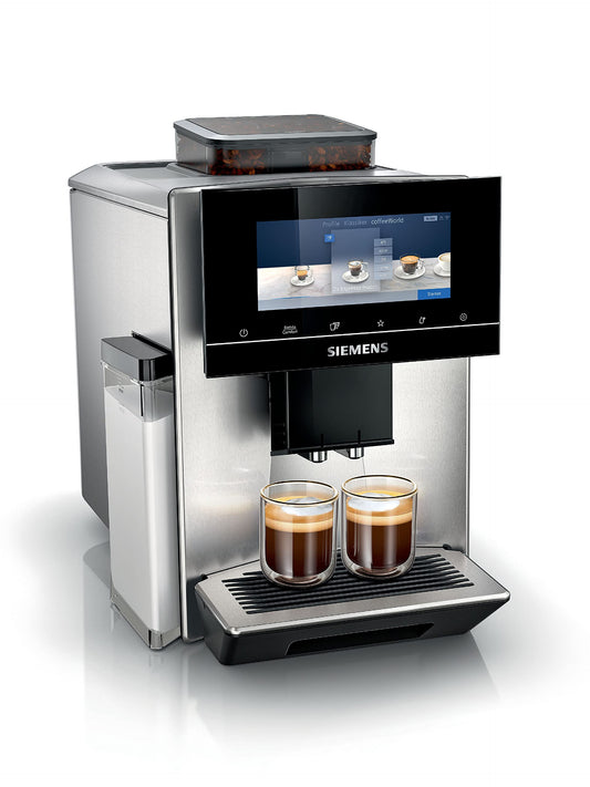SIEMENS Máquina automática de café EQ900 TQ903D03, control por aplicación, pantalla táctil intuitiva, modo barista, AromaBoost, reducción de ruido, trituradora premium, limpieza automática de vapor,